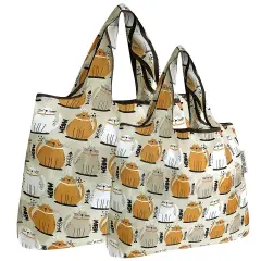 Wrapables Large & Small Foldable Tote Nylon Reusable Grocery Bags, Set of 2 Cat Food