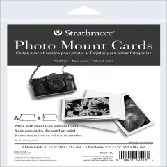 Strathmore Cards & Envelopes 5"X6.875" 6/Pkg-White Photo Mount W/Emboss Frame