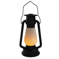 Northlight 12" Black Battery Operated Faux Flame LED Hurricane Lantern White