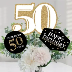 Big Dot of Happiness Adult 50th Birthday - Gold - Birthday Party Centerpiece Sticks - Table Toppers - Set of 15