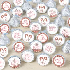 Big Dot of Happiness It's Twin Girls - Pink and Rose Gold Twins Baby Shower Small Round Candy Stickers - Party Favor Labels - 324 Count