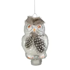 Northlight 5" Silver and Brown Glass Snow Owl Christmas Ornament