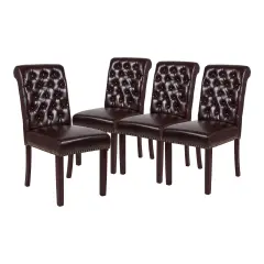 Merrick Lane Falmouth Upholstered Parsons Chair with Nailhead Trim - Set of 4 Brown LeatherSoft