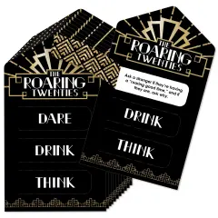 Big Dot of Happiness Roaring 20's - 1920s Art Deco Jazz Party Game Pickle Cards - Dare, Drink, Think Pull Tabs - Set of 12