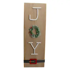 Northlight 23.75" Vertical Beige Wooden Joy Christmas Sign with Santa's Belt