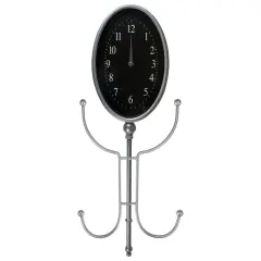 Avon 32" Silver Oval Wall Clock With Hooks and Hangers