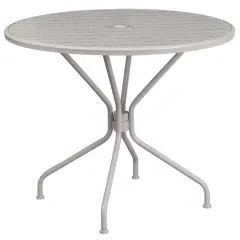 Emma and Oliver Commercial Grade 35.25" Round Colorful Metal Garden Patio Table with Umbrella Hole Light Gray