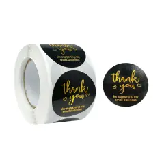 Wrapables 1.5" / 2" Thank You Stickers Roll, Sealing Stickers and Labels for Boxes, Envelopes, Bags, Small Businesses, Weddings, Parties (500pcs) Black & Gold