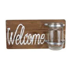 Avon 12" White and Brown Hanging Welcome Sign with Mason Jar
