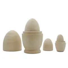 Set of 4 Unpainted Wooden Nesting Eggs Craft 5.25 Inches