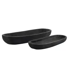 Kingston Living Set of 2 Black Pristine Matte Finish Paulownia Wood Plates 24"