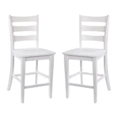 Merrick Lane Verity Set of Two Classic Wooden Ladderback Counter Height Barstools with Solid Wood Seats White Wash