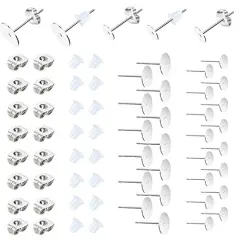 450 Pieces Earring Posts Stainless Steel Flat Pad,Hypoallergenic Stud Earrings with Butterfly and Rubber Bullet Earring Backs for Jewelry DIY Making Findings (Silver) (Silver)