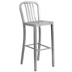Merrick Lane Santorini 30 Inch Galvanized Steel Indoor/Outdoor Counter Bar Stool With Slatted Back And Powder Coated Finish Silver