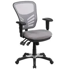 Emma and Oliver Mid-Back Mesh Triple Paddle Swivel Ergonomic Office Chair with Adjustable Arms Gray