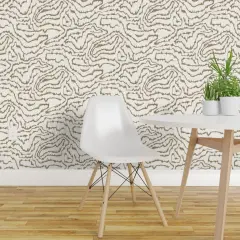 Peel & Stick Wallpaper 2FT Wide Abstract Wood Grain Brown On Cream Faux Bois Neutral Earth Tone Wavy Lines Custom Removable Wallpaper by Spoonflower
