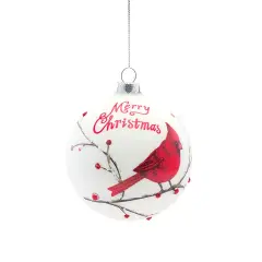 Melrose Set of 8 White Glass Ball Christmas Ornaments with Cardinals 4.75"