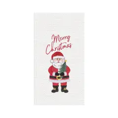 Merry Christmas Santa Embroidered Waffle Weave Kitchen Towel