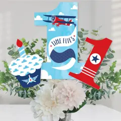 Big Dot of Happiness 1st Birthday Taking Flight - Airplane - Vintage Plane First Birthday Party Centerpiece Sticks - Table Toppers - Set of 15