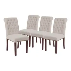 Merrick Lane Falmouth Upholstered Parsons Chair with Nailhead Trim - Set of 4 Beige Fabric