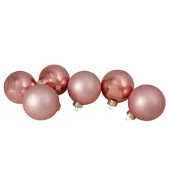 Northlight Shiny and Matte Glass Ball Christmas Ornaments - 3.25" (80mm) - Baby Pink - 6ct
