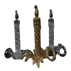 CC Christmas Decor 288 Clear and Gold Glitter Drenched Candlestick Christmas Ornaments 4"