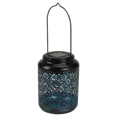 Northlight 7" Black Integrated Floral LED Solar Outdoor Lantern with Handle