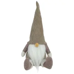 Northlight Plush Sitting Gnome with Corduroy Hat Christmas Figure - 10" - Brown and White
