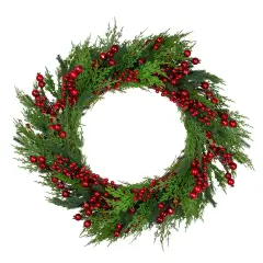 Northlight Mixed Pine and Berries Artificial Christmas Wreath - 26 inch, Unlit Green