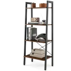 Costway 4-Tier Bookshelf Industrial Display Storage Shelf Plant Flower Stand Metal Frame Brown/Gray