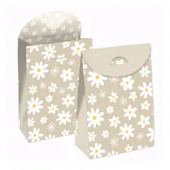 Big Dot of Happiness Tan Daisy Flowers - Floral Gift Favor Bags - Party Goodie Boxes - Set of 12
