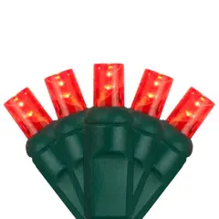 70 Red 5mm LED Christmas Lights, Green Wire, 4" Spacing