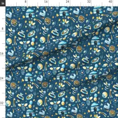 Various Fabrics by the Yard or Fat Quarter Whimsical Bees Outer Space Celestial Night Sky Exploration Astronauts Blue Yellow Custom Printed Fabric by Spoonflower