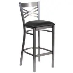 Emma and Oliver Clear Coated "X" Back Metal Restaurant Dining Barstool BlackVYL/ClearCoated
