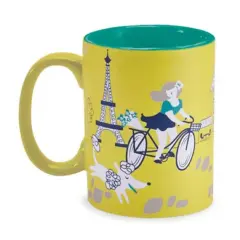 Wild Eye 5&rdquo; Decorative Yellow with Green, Blue and White Parisian Experience Drink Mug