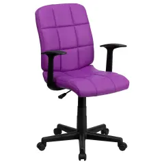 Emma and Oliver Mid-Back Quilted Vinyl Swivel Task Office Chair with Arms Purple