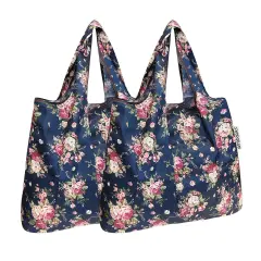 Wrapables Foldable Tote Nylon Reusable Grocery Bag (Set of 2) Classic Roses
