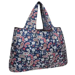 Wrapables Large Foldable Tote Nylon Reusable Grocery Bag Paisley Motif