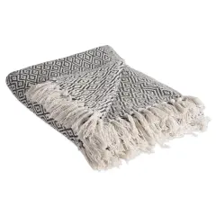 Contemporary Home Living 60" Gray and White Rectangular Double Diamond Patterned Cotton Throw