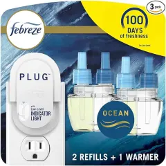 Febreze&reg; - Plug in Air Fresheners for home, Air Freshener Plug In, Wall Diffuser, Ocean Scent, Odor Fighter for Strong Odors, 1 Warmer + 2 Oil Refills
