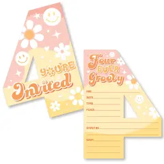 Big Dot of Happiness Four-Ever Groovy - Shaped Fill-In Invitations - Boho Hippie Fourth Birthday Party Invitation Cards with Envelopes - Set of 12