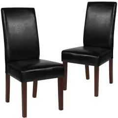 Emma and Oliver Two Mid-Century Parson's Chairs and Finished Hardwood Frame for Kitchen, Dining Room & More Black LeatherSoft
