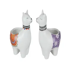 Set of 2 Adorable Hand Painted Llama Dolomite Ceramic Mini Planters