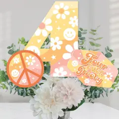 Big Dot of Happiness Four-Ever Groovy - Boho Hippie Fourth Birthday Party Centerpiece Sticks - Table Toppers - Set of 15
