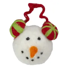Tii Collections 4" Snowmans Face Wearing Red and Green Striped Earmuffs Christmas Ornament White