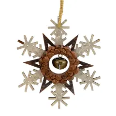 Northlight Wooden Snowflake Christmas Ornament with Jingle Bell - 6" - Brown and Beige