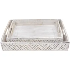 Northlight Set of 2 Brushed White Chevron Pattern Display Trays 18"