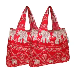 Wrapables Foldable Tote Nylon Reusable Grocery Bag (Set of 2) Regal Elephants