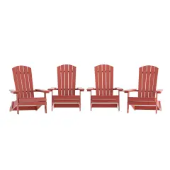Merrick Lane Set of 4 Riviera Poly Resin Folding Adirondack Lounge Chair - All-Weather Indoor/Outdoor Patio Chair Red