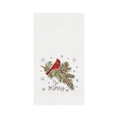 Be Merry Cardinal Embroidered Waffle Weave Kitchen Towel
